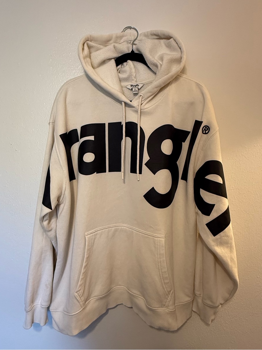 Wrangler Cream Hoodie with Large Black Logo